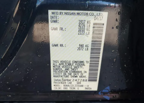 2017 Nissan Altima 2.5 Sv from USA, damaged, VIN 1N4AL3AP8HC247288